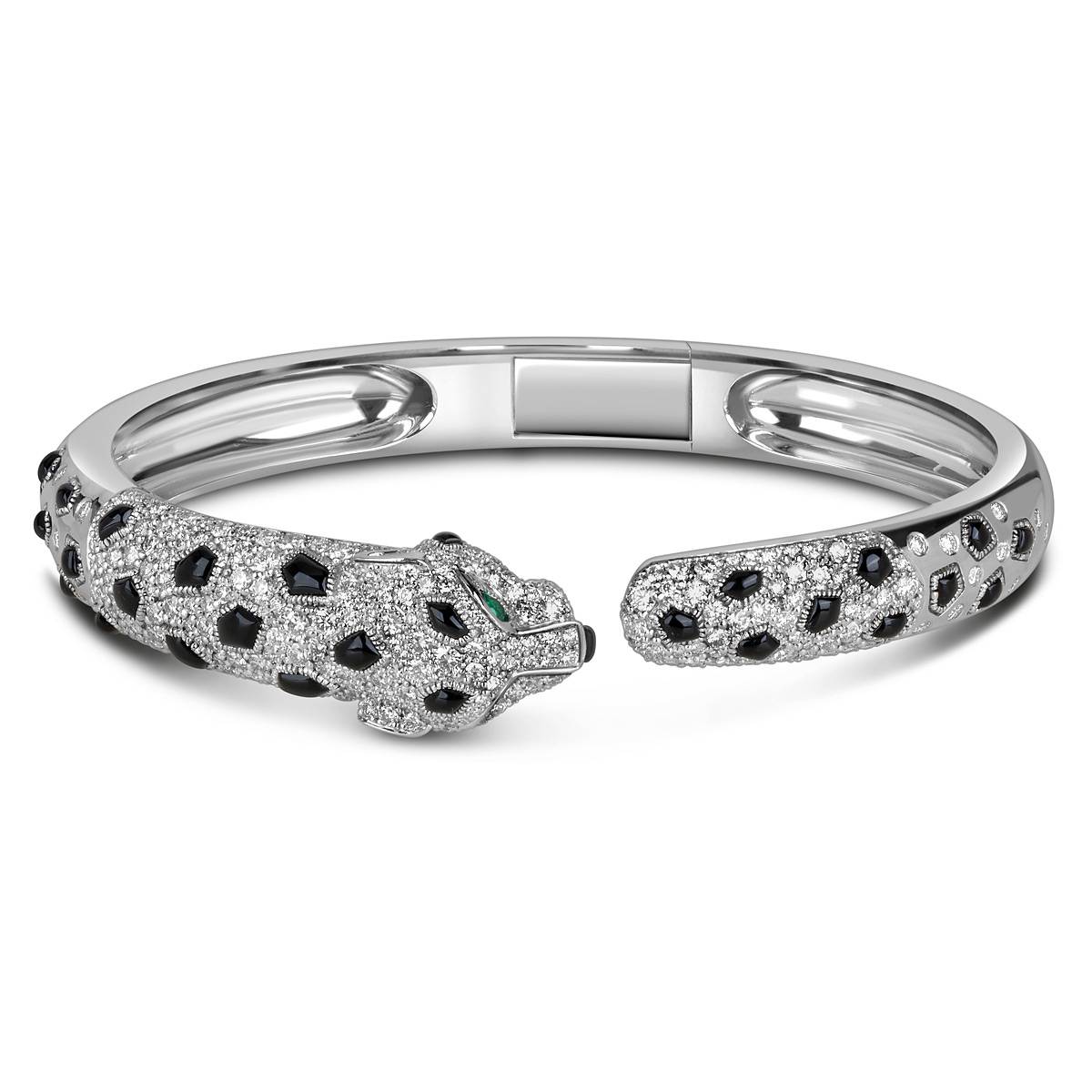 Браслет из белого золота с бриллиантами, ониксом и ситаллами (062523)