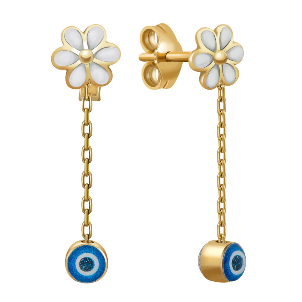 Серьги пусеты из жёлтого золота с эмалью (018185)