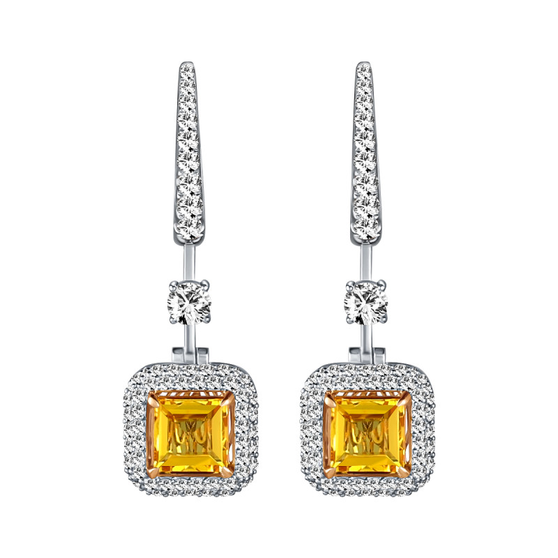 Серьги из белого золота с жёлтыми сапфирами и бриллиантами (064159)