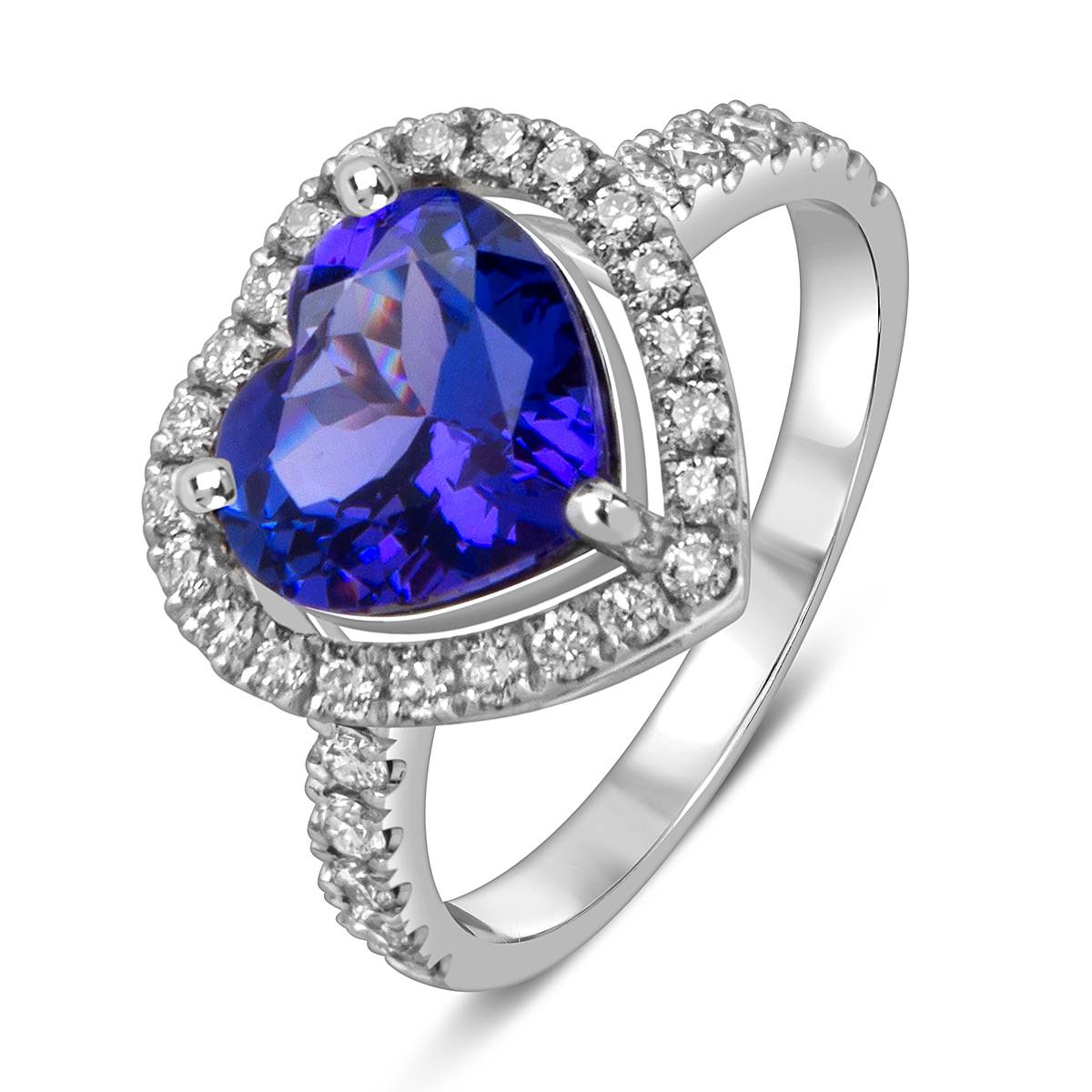 Помолвочное кольцо из белого золота с бриллиантами и танзанитом 