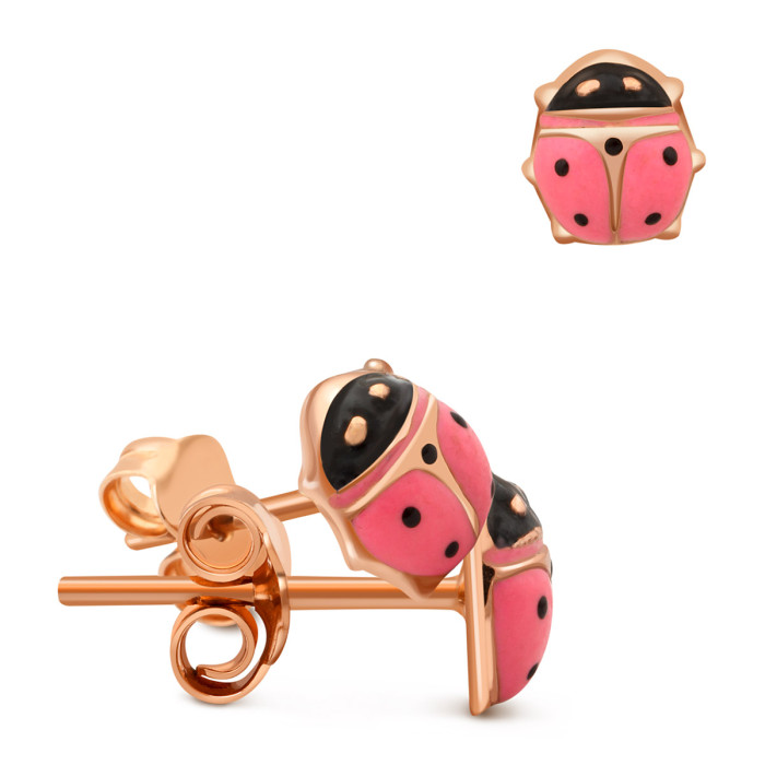 Серьги пусеты из красного золота с эмалью (005392)