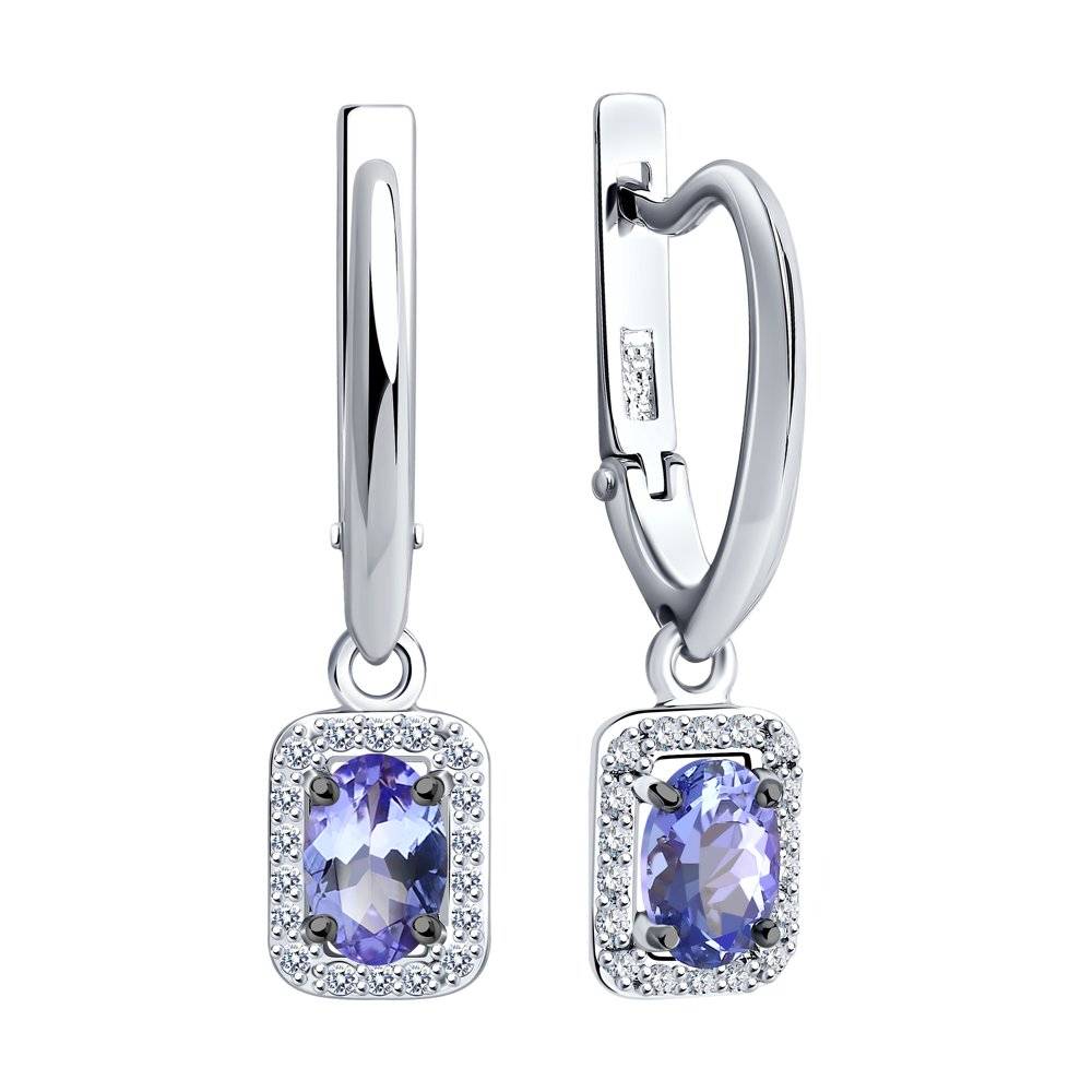Серьги из белого золота с бриллиантами и танзанитами (043971)