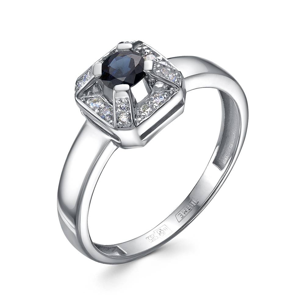 Кольцо из платины с бриллиантами и сапфиром (058378)