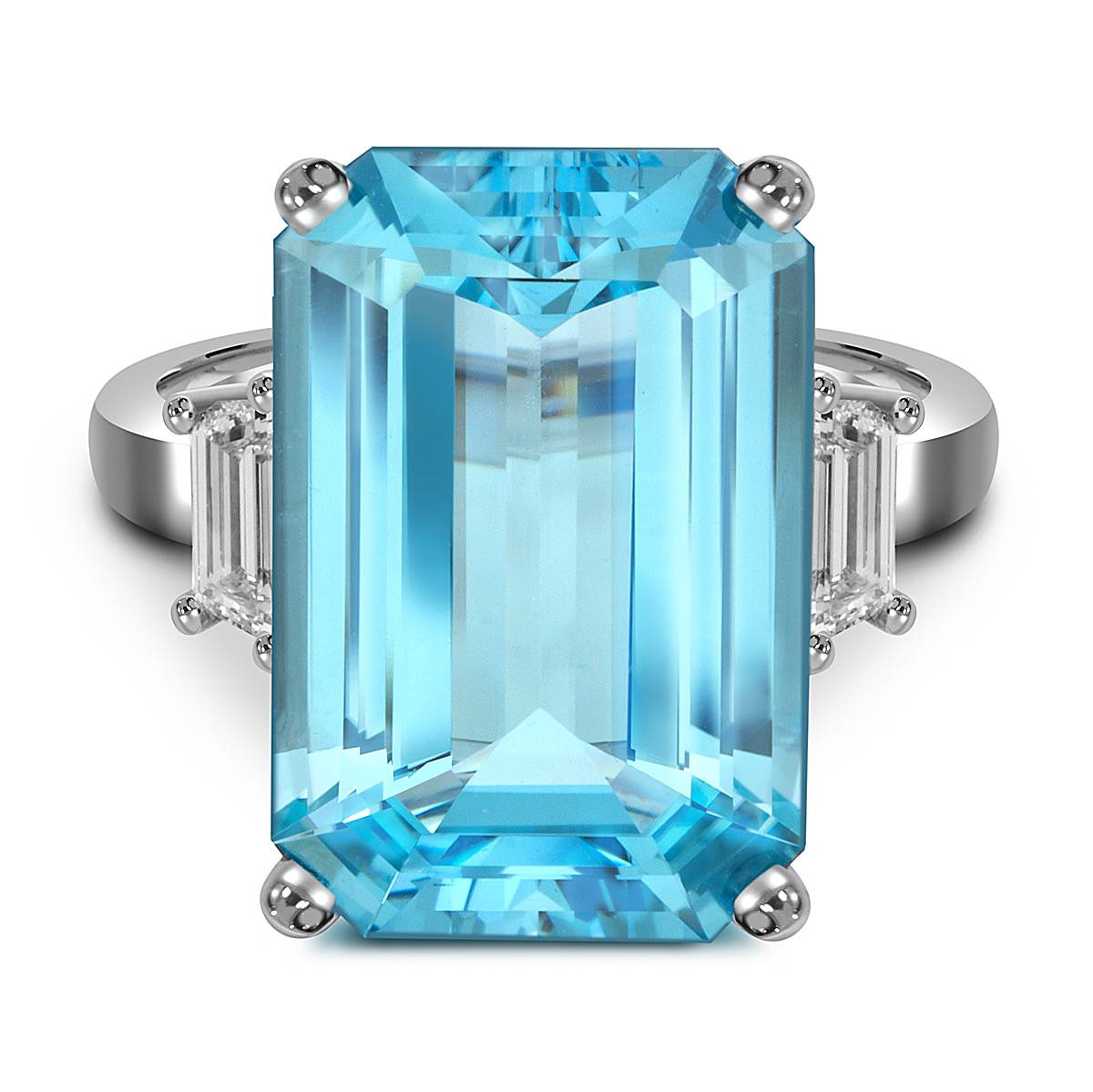 Кольцо из белого золота с бриллиантами и аквамарином (054507)