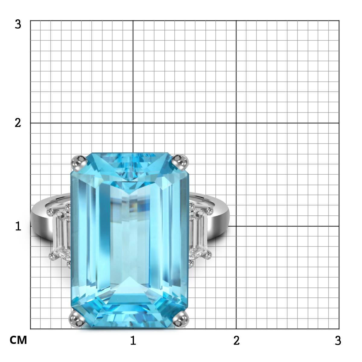 Кольцо из белого золота с бриллиантами и аквамарином (054507)