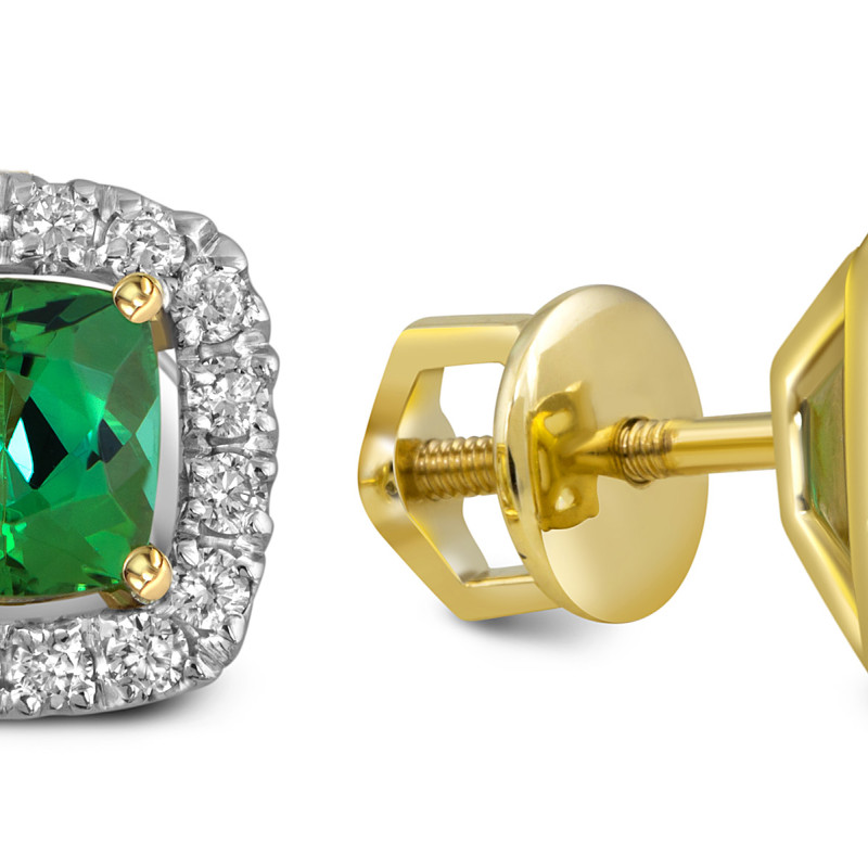 Серьги пусеты из белого золота золота с бриллиантами и турмалинами (057528)