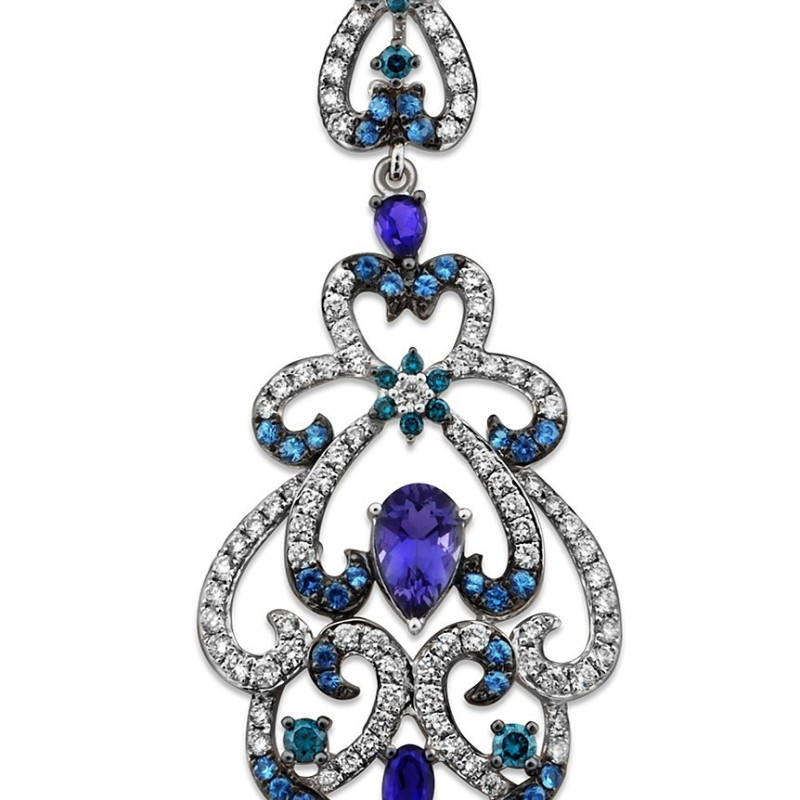 Кулон из белого золота с бриллиантами и драгоценными камнями (011396)