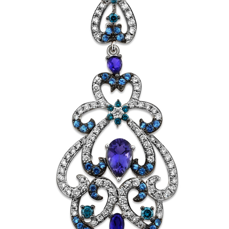 Кулон из белого золота с бриллиантами и драгоценными камнями (011396)