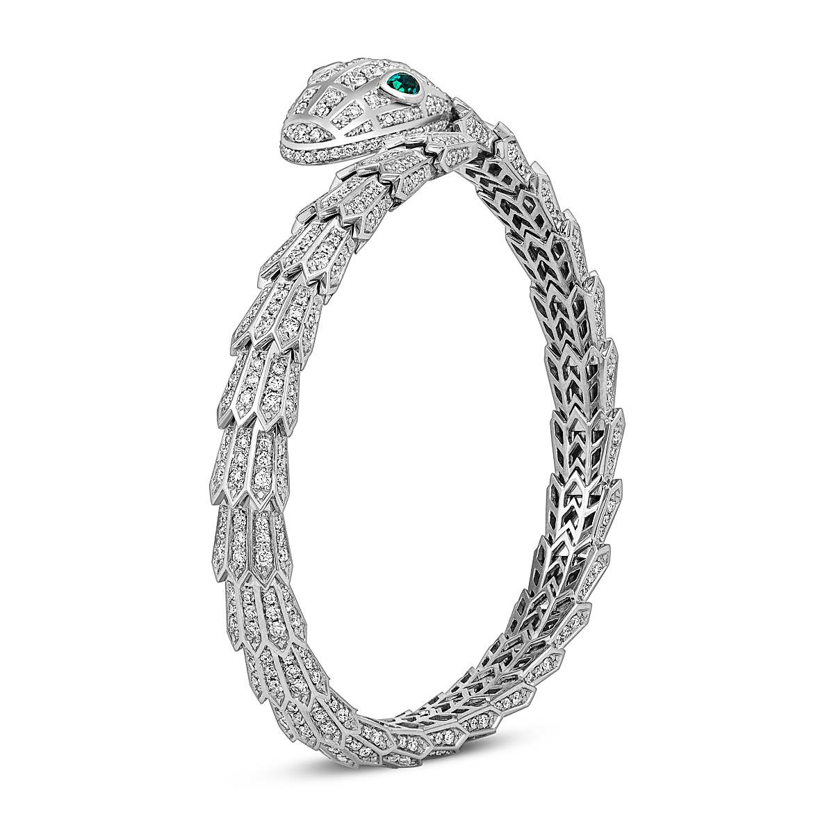 Браслет жёсткий из белого золота с бриллиантами и ситаллами (054452)