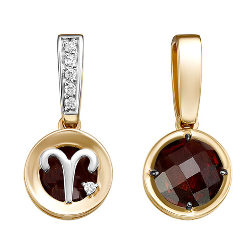 Кулон знак зодиака с гранатом и фианитами (040630)
