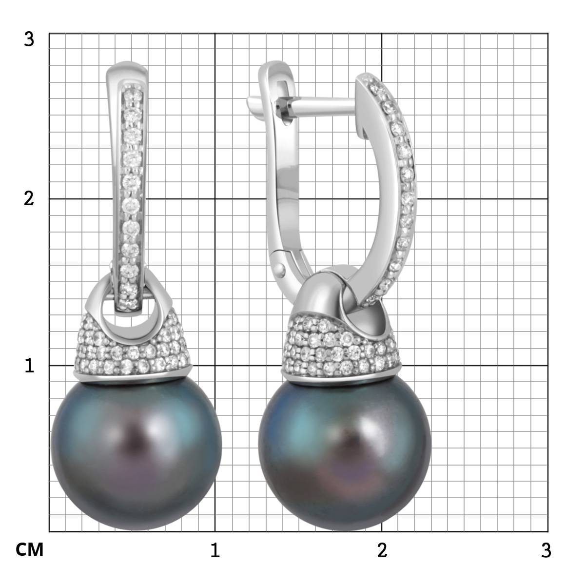 Серьги из белого золота с бриллиантами и чёрным жемчугом (047205)