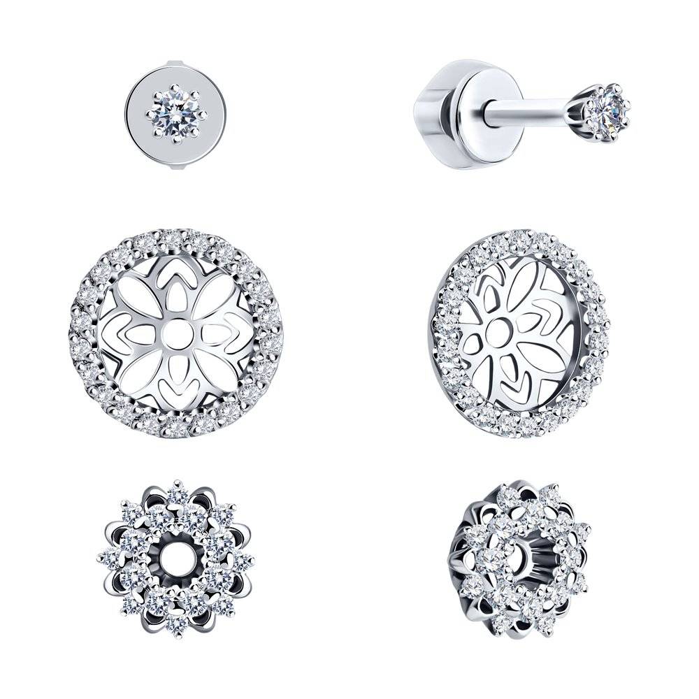 Серьги пусеты-трансформер из белого золота с бриллиантами (046769)