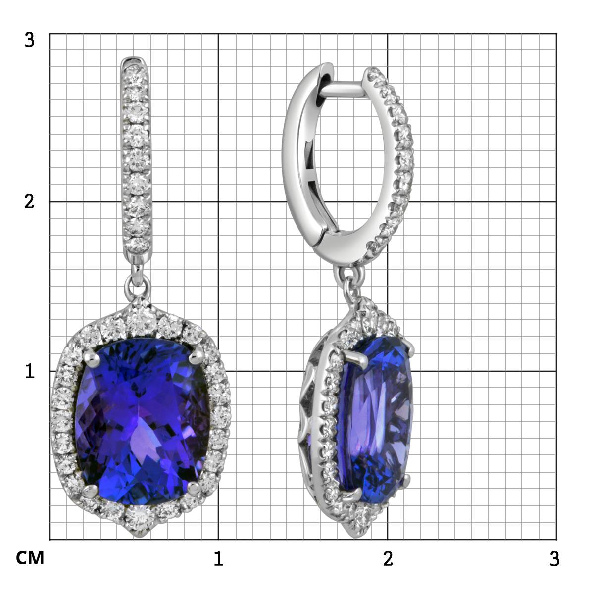 Серьги из белого золота с бриллиантами и танзанитами 