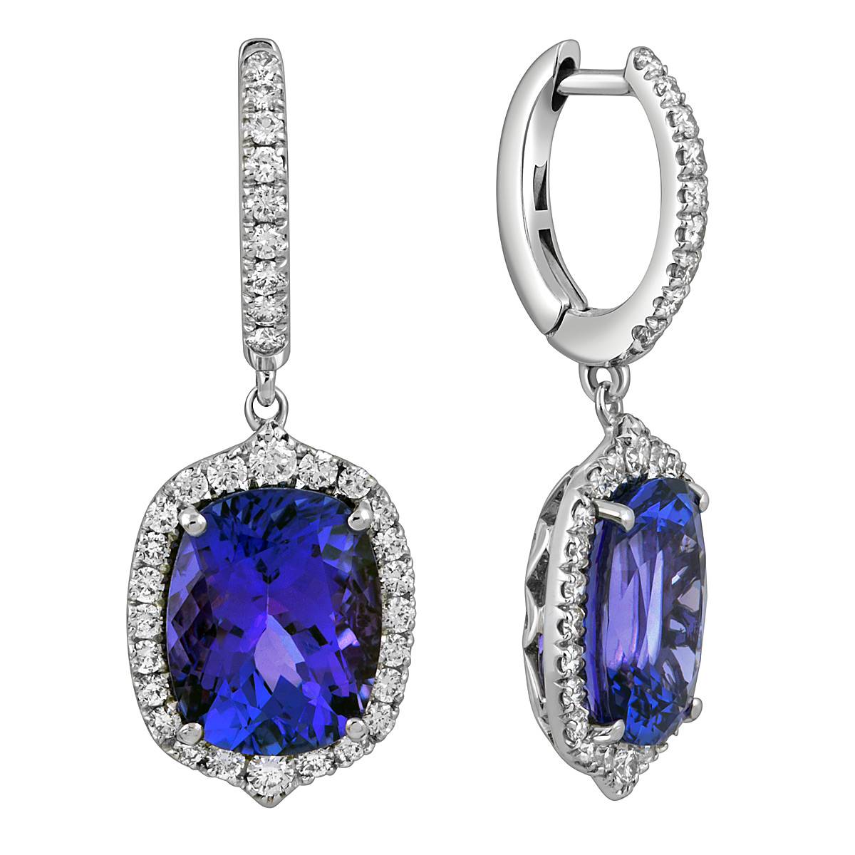 Серьги из белого золота с бриллиантами и танзанитами 