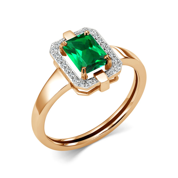 Кольцо из красного золота с бриллиантами и изумрудом (064041)