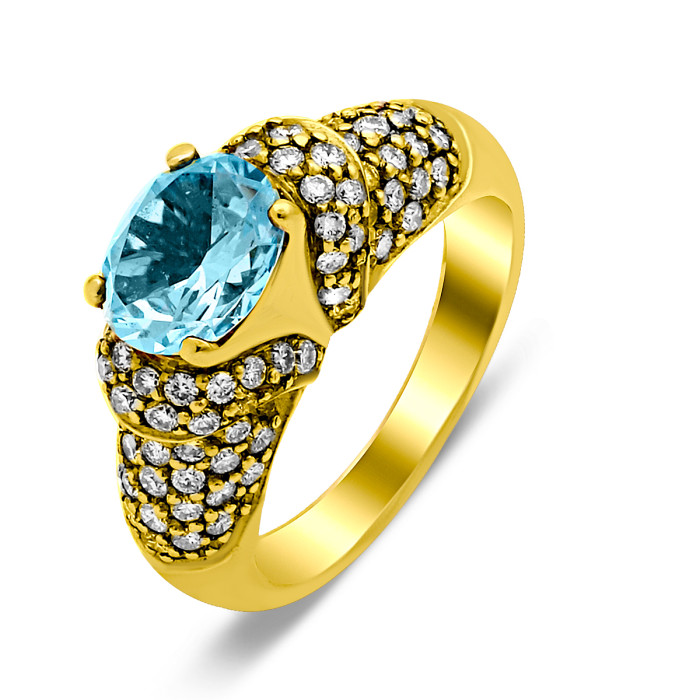 Кольцо из жёлтого золота с бриллиантами и топазом (017533)