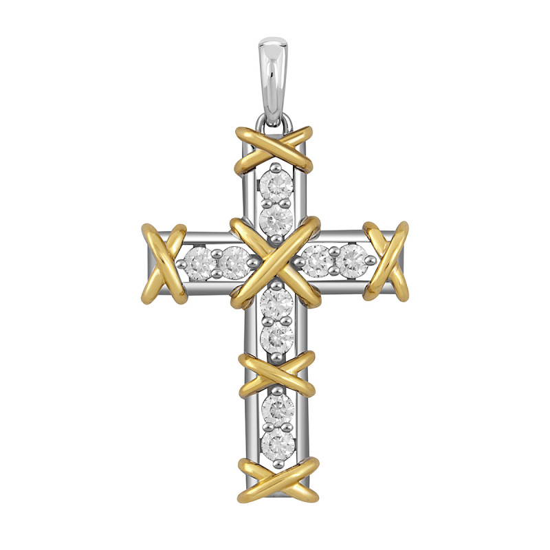 Кулон крест из комбинированного золота с бриллиантами (045934)