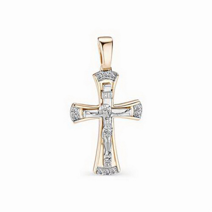 Подвеска крест из комбинированного золота с бриллиантами (031474)
