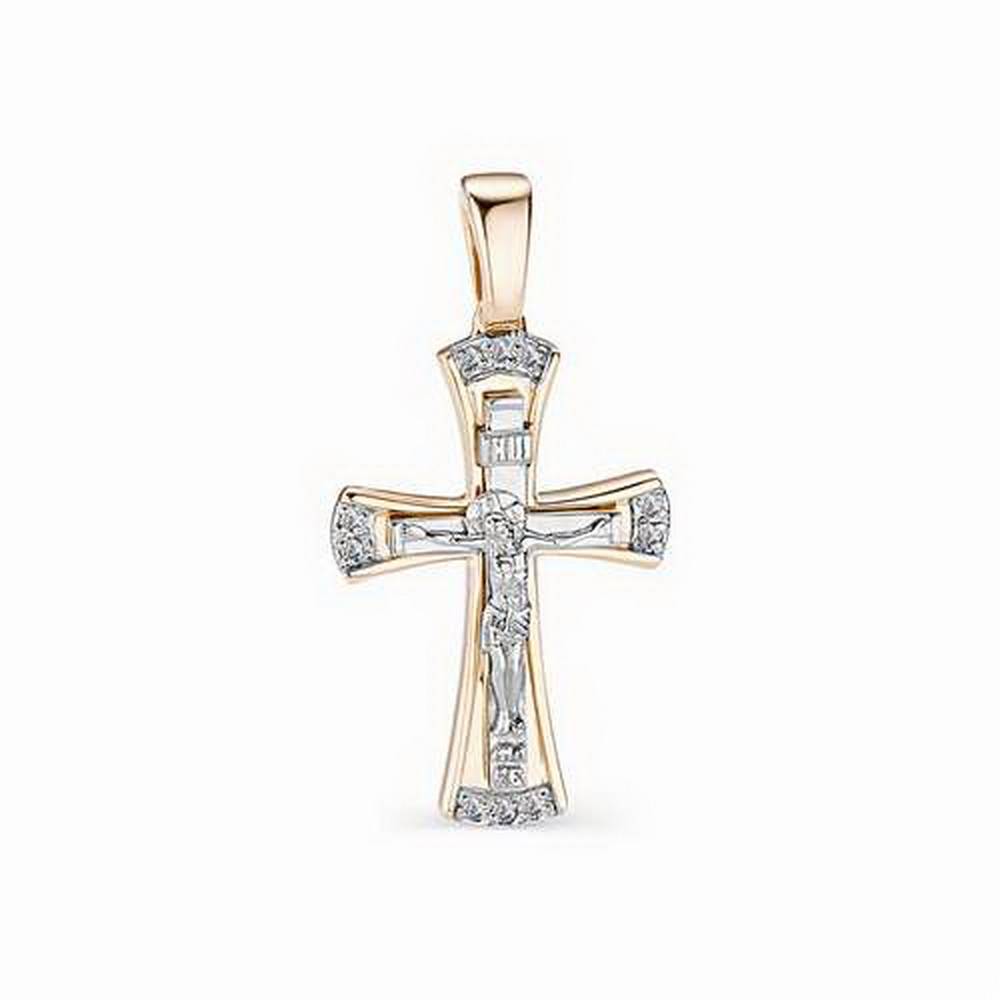Подвеска крест из комбинированного золота с бриллиантами (031474)