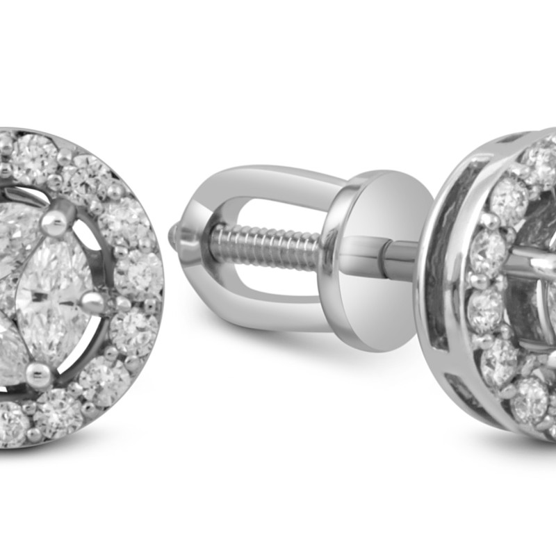Серьги пусеты из белого золота с бриллиантами (048435)