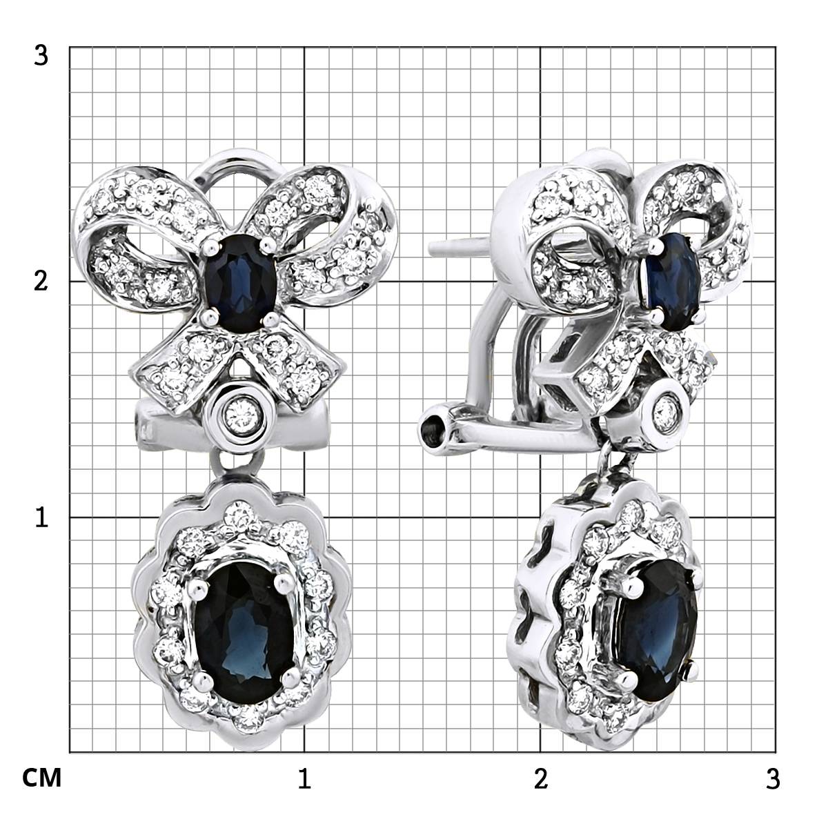 Серьги из белого золота с бриллиантами и сапфирами (003066)