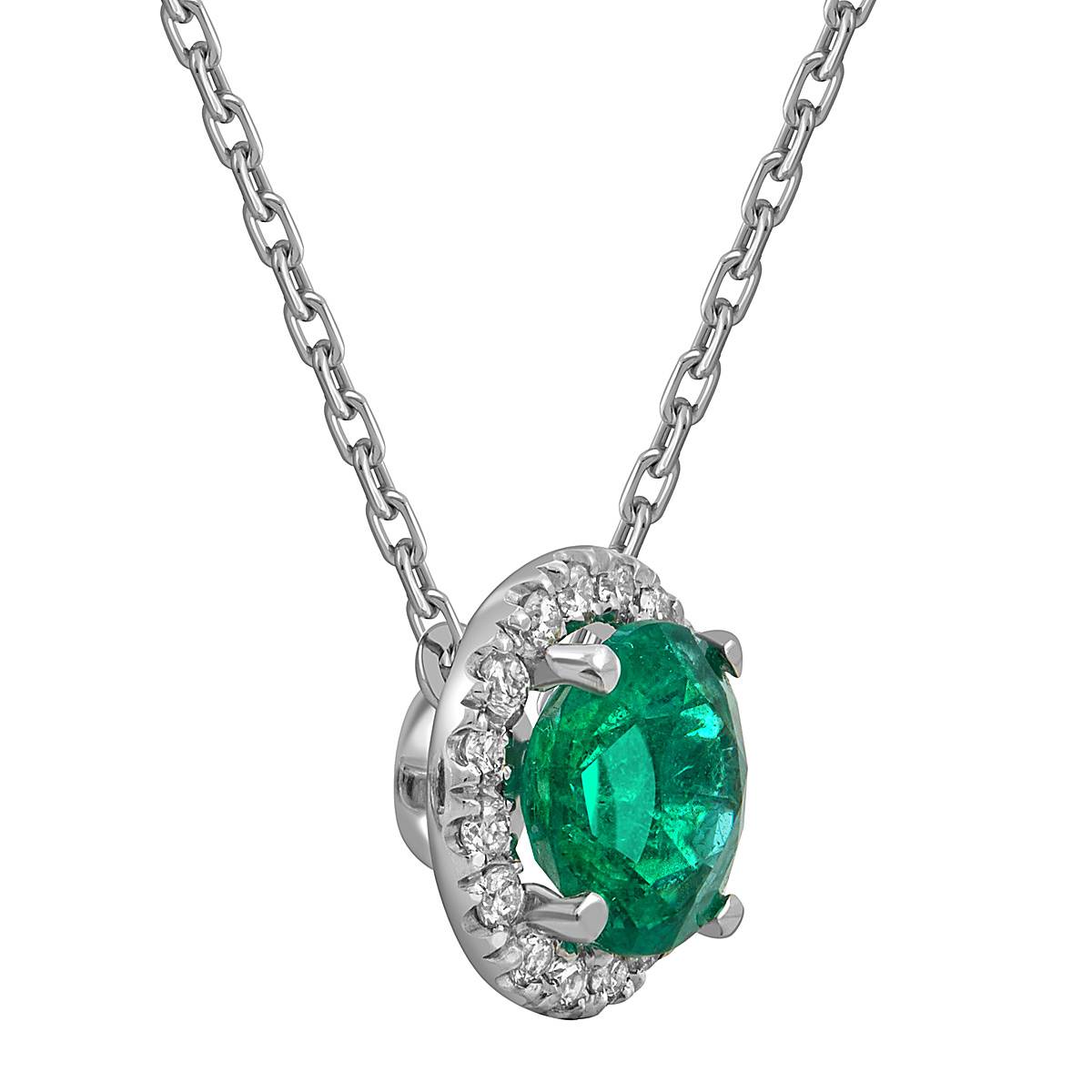 Колье из белого золота с бриллиантами и изумрудом (052540)