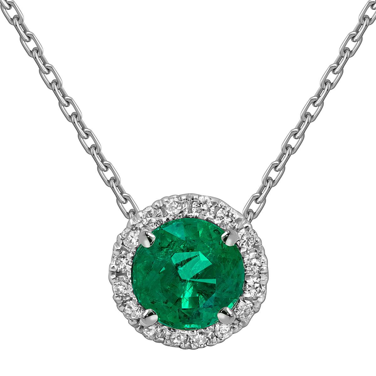 Колье из белого золота с бриллиантами и изумрудом (052540)