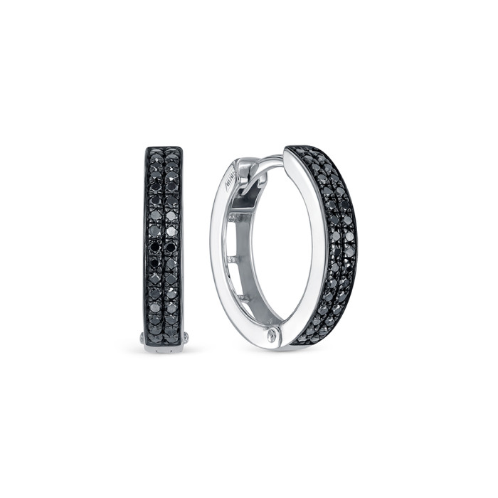Серьги конго из белого золота с чёрными бриллиантами (053949)