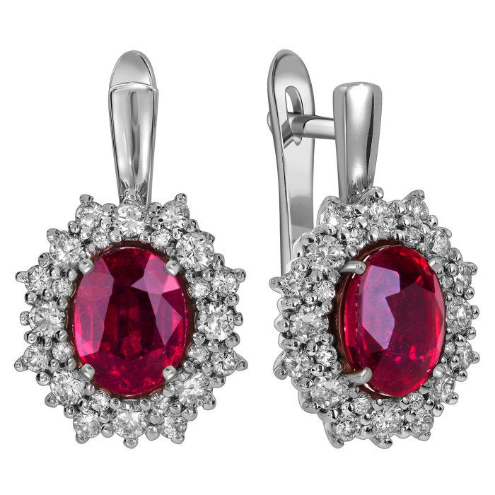 Серьги из белого золота с бриллиантами и рубинами (060331)