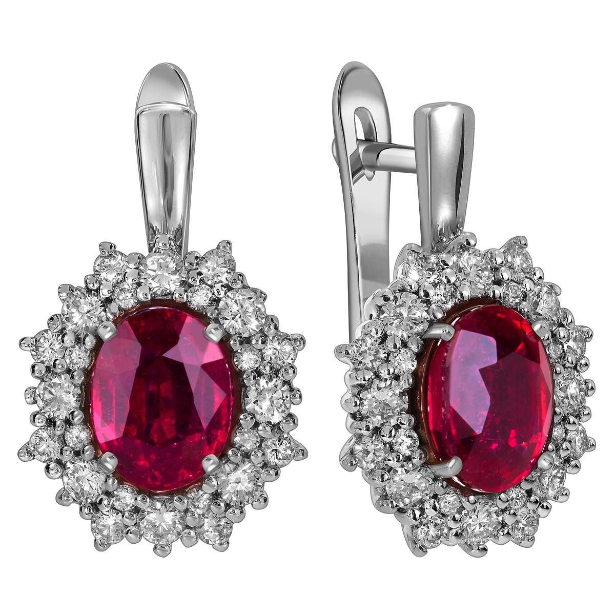 Серьги из белого золота с бриллиантами и рубинами (060331)