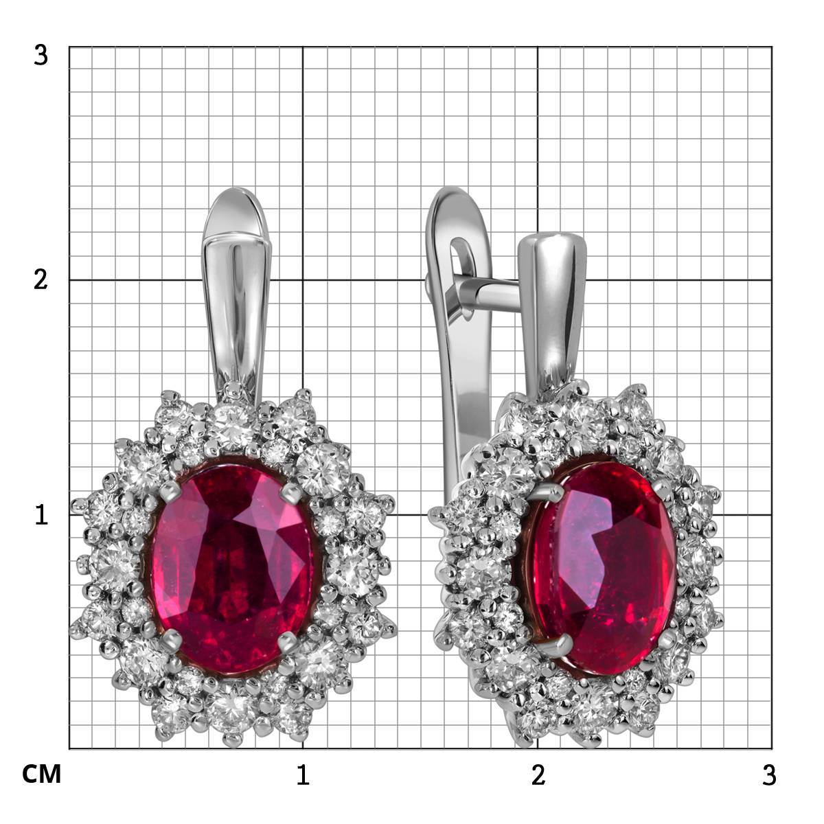 Серьги из белого золота с бриллиантами и рубинами (060331)