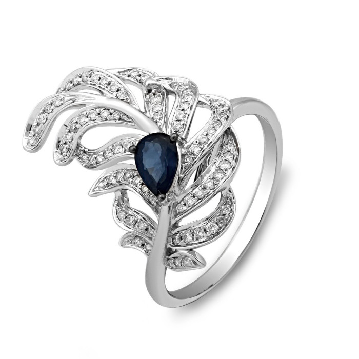 Кольцо из белого золота с бриллиантами и сапфиром (025931)