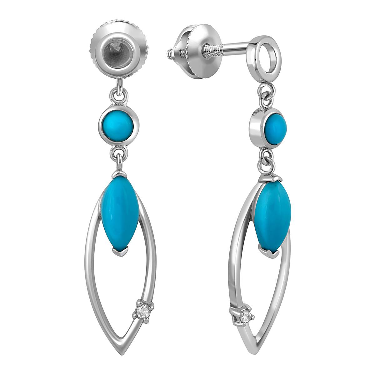 Серьги из белого золота с бриллиантами и бирюзой (022061)