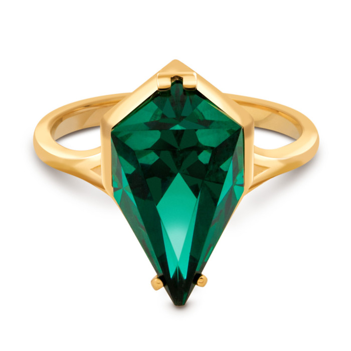 Кольцо из красного золота с искусственным зелёным  турмалином "Айсберг" (041177)