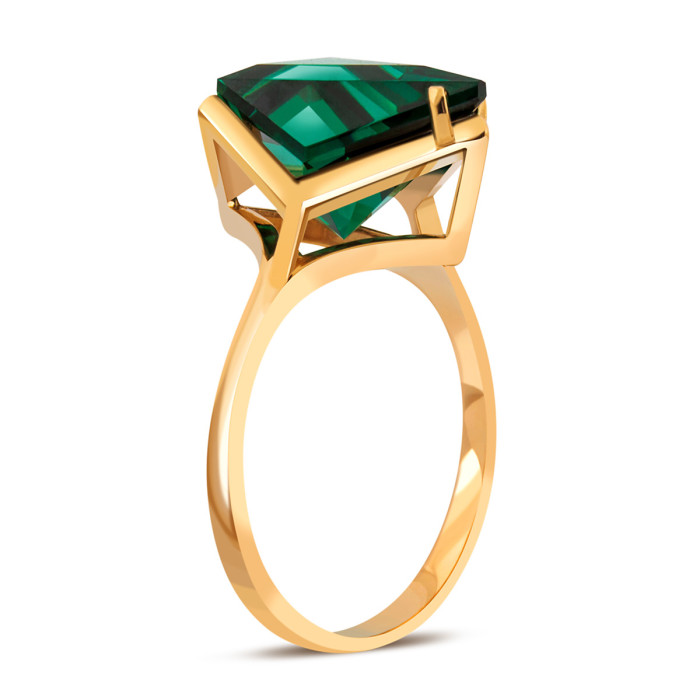 Кольцо из красного золота с искусственным зелёным  турмалином "Айсберг" (041177)