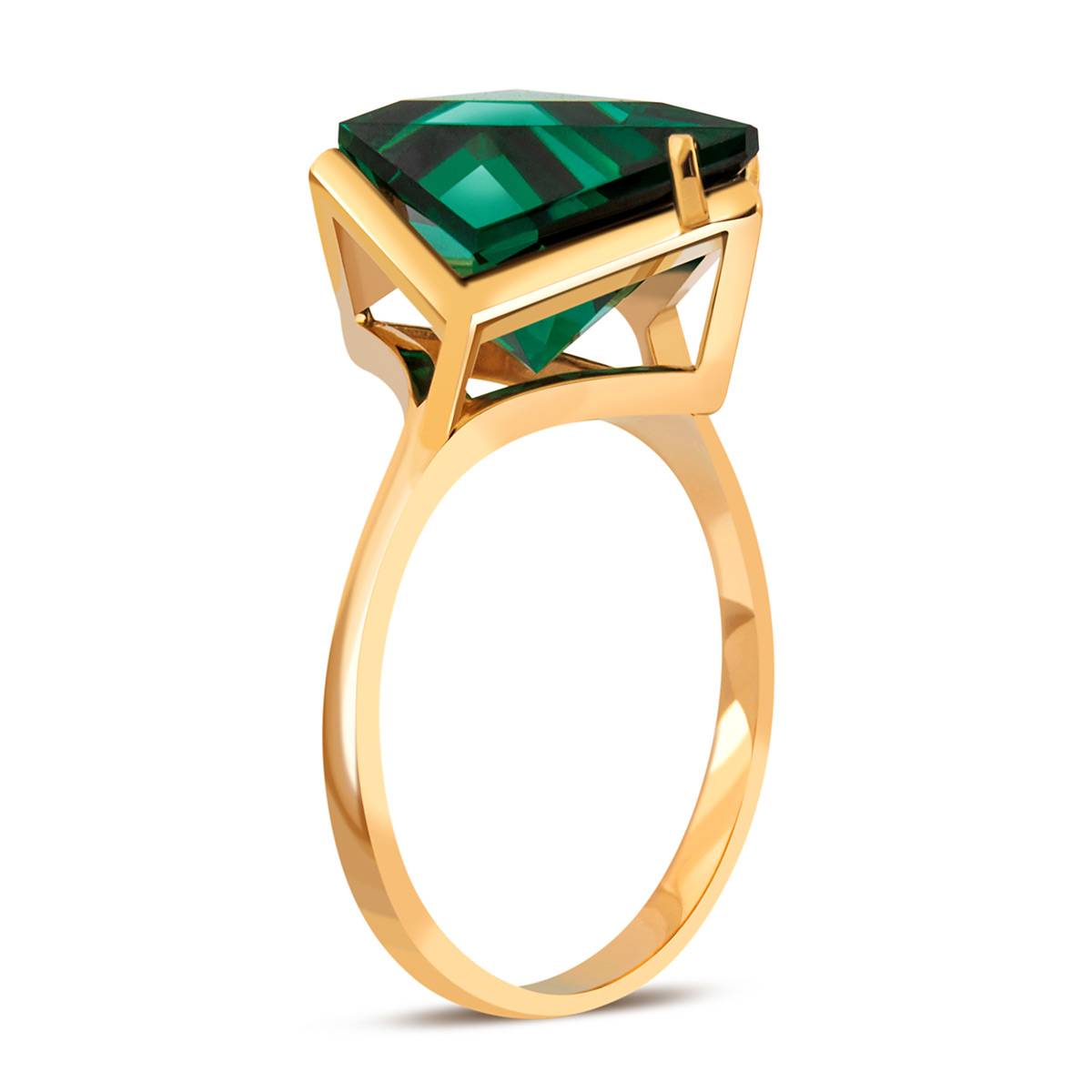 Кольцо из красного золота с искусственным зелёным  турмалином 