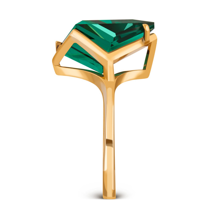 Кольцо из красного золота с искусственным зелёным  турмалином "Айсберг" (041177)