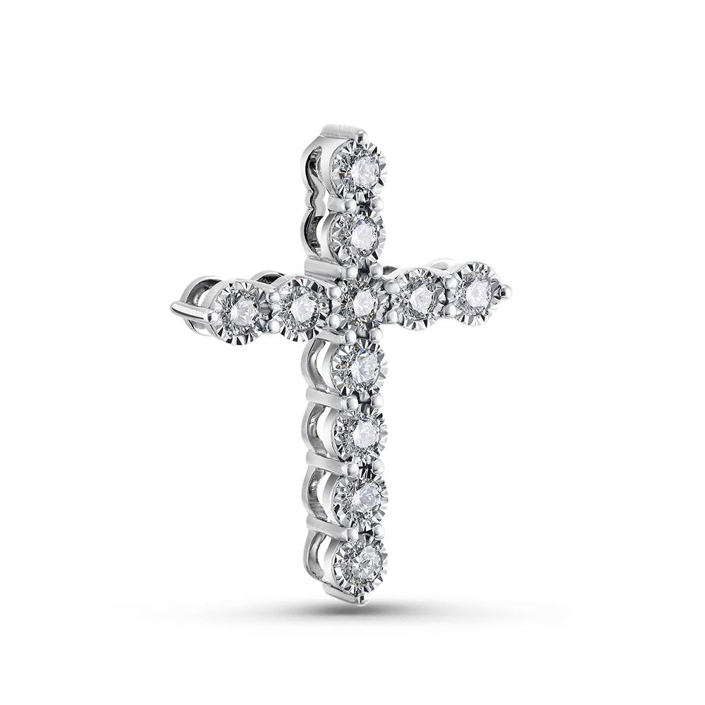 Кулон крест из белого золота с бриллиантами (052996)