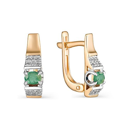 Серьги из комбинированного золота с бриллиантами и изумрудами (036203)