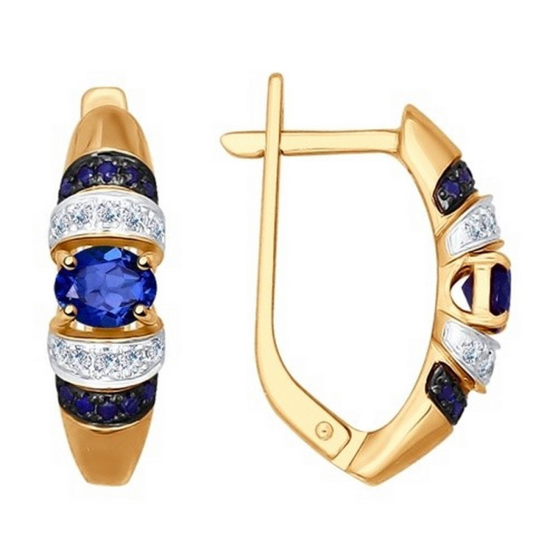 Серьги из комбинированного золота с бриллиантами и сапфирами (026198)