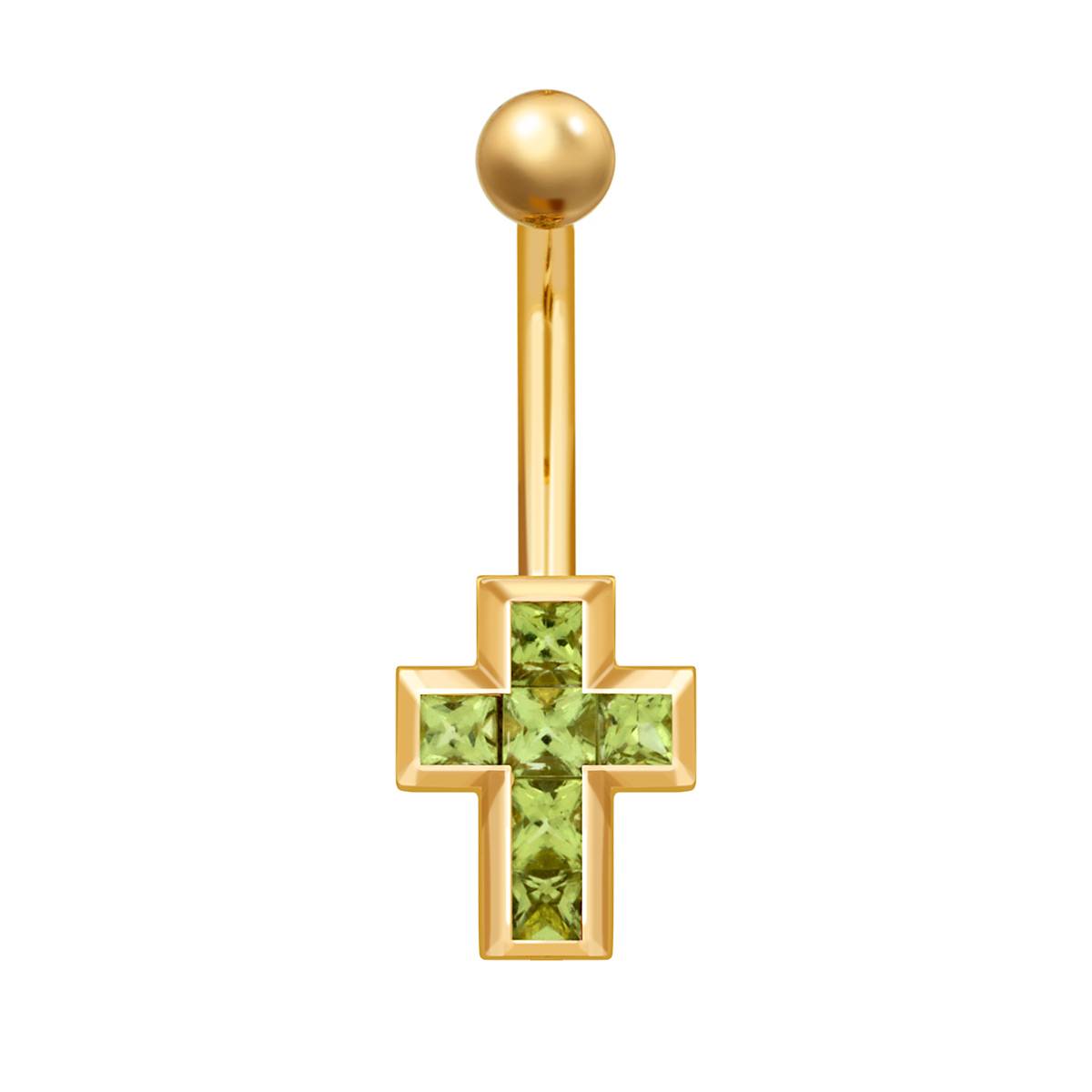 Пирсинг из жёлтого золота с хризолитами (041959)