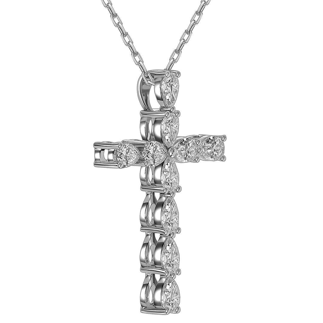 Колье крест из белого золота с бриллиантами (063683)