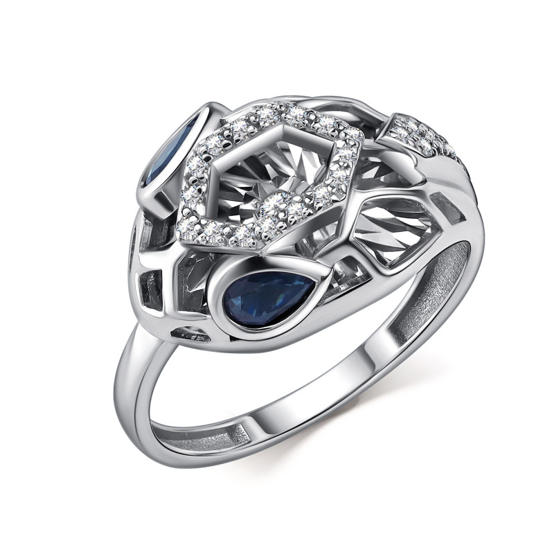 Кольцо из белого золота с бриллиантами и сапфирами (060372)