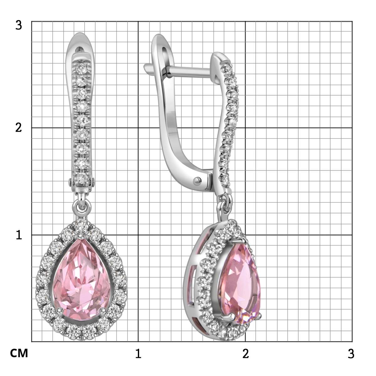 Серьги из белого золота с бриллиантами и морганитами (059442)