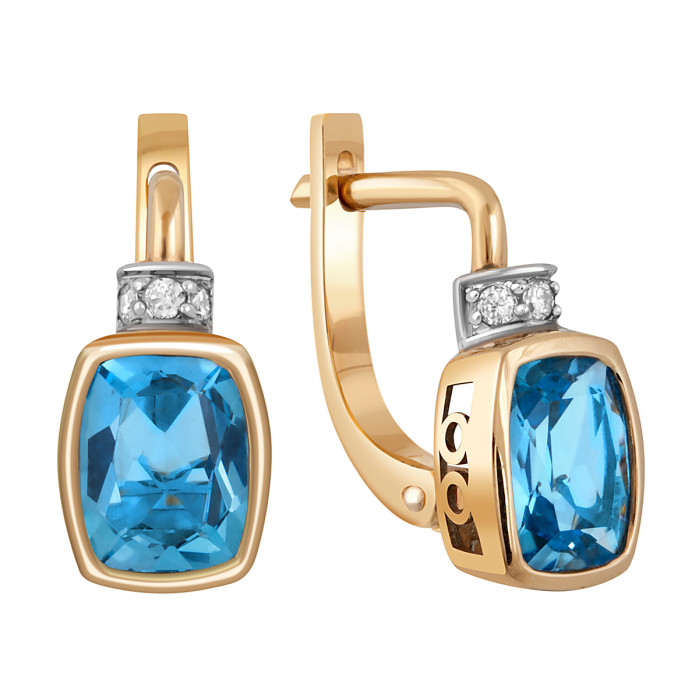 Серьги из жёлтого золота с бриллиантами и топазами (019079)