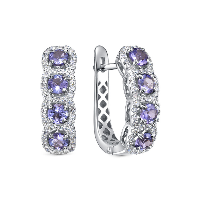 Серьги из белого золота с бриллиантами и танзанитами (058852)