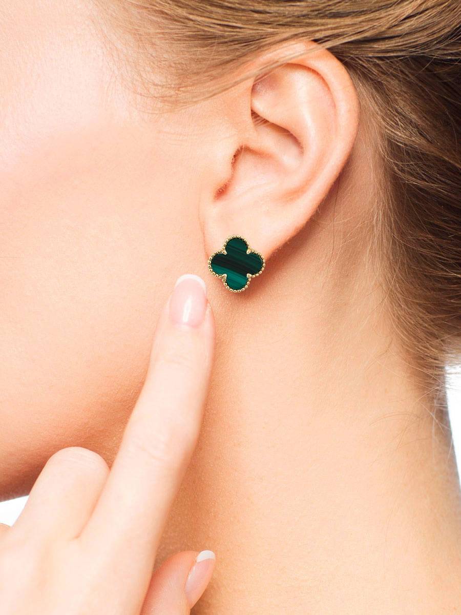 Серьги из жёлтого золота с малахитом (050458)