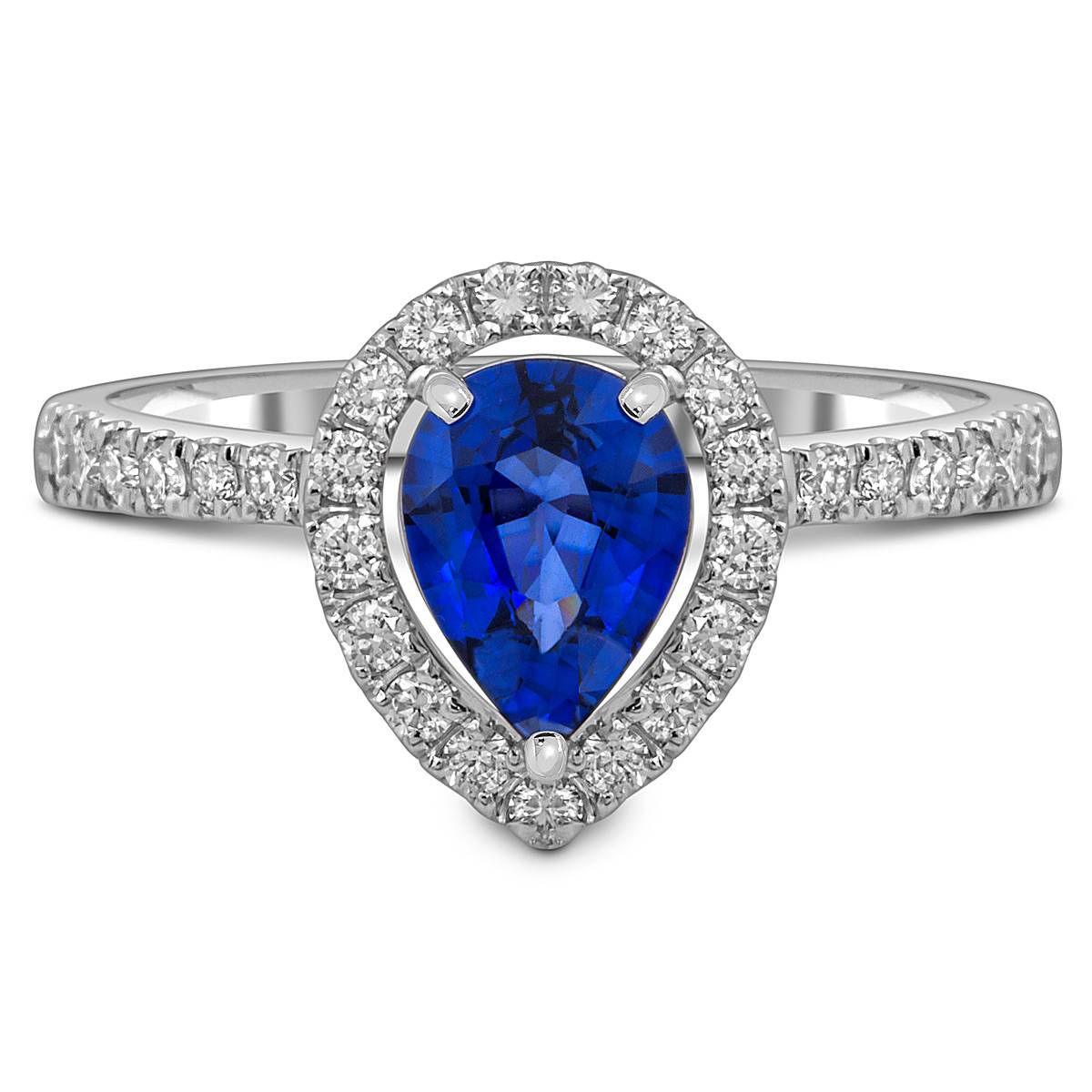 Кольцо из белого золота с бриллиантами и сапфиром (054514)