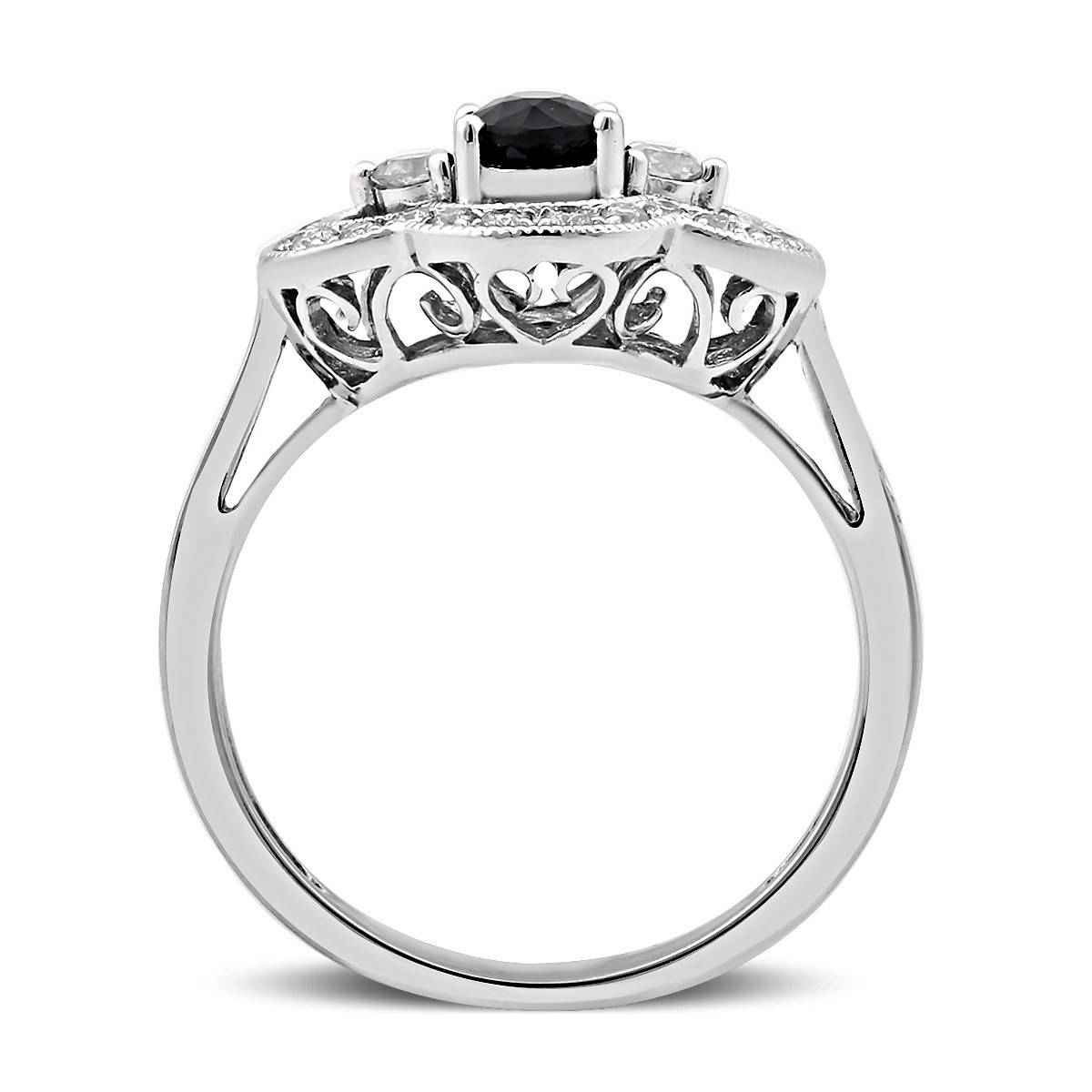 Кольцо из белого золота с бриллиантами и  сапфиром (022152)