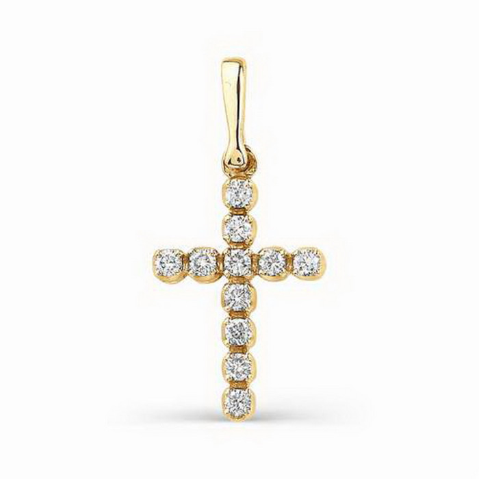 Кулон крест из жёлтого золота с бриллиантами (034847)